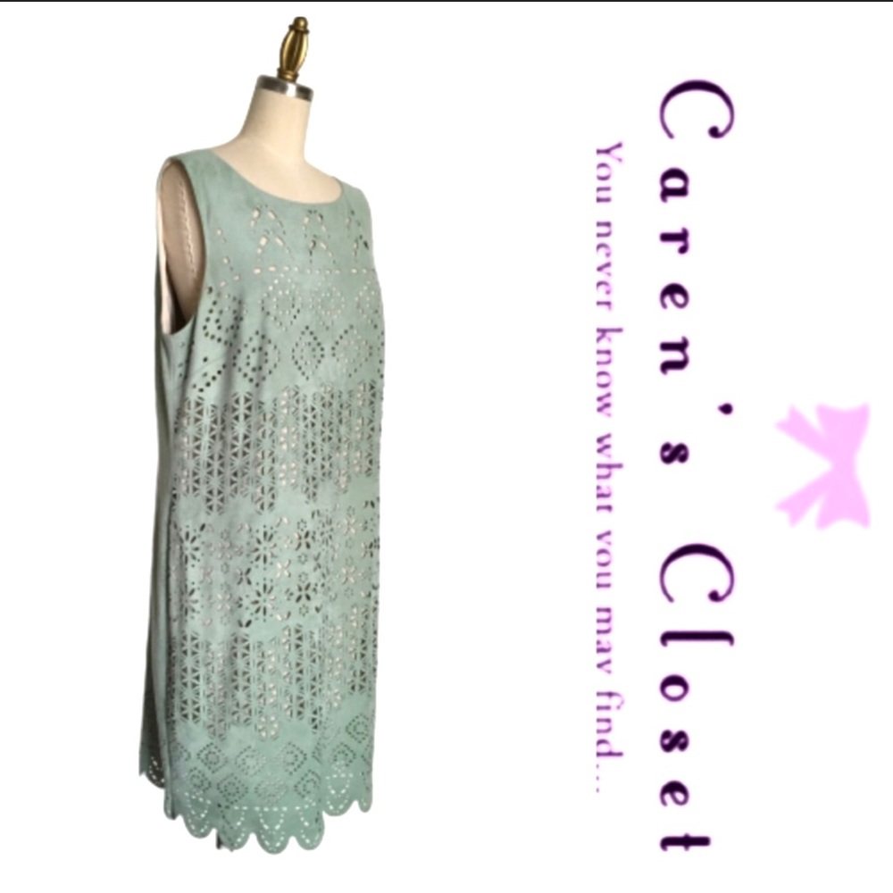 Gianni Bini Lazer Cut Mint Green Faux Suede Shift Dress - Picture 1 of 9